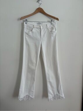 J Brand White Crop Jeans Lace Hem Size 29 Mid Rise Straight Leg